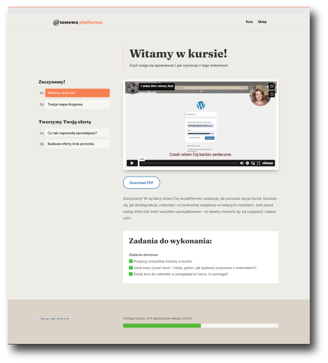 Platforma e-learningowa i e-commerce na wordpress